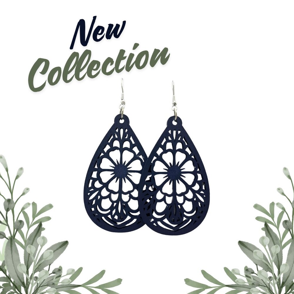 Wooden, blue teardrop earrings